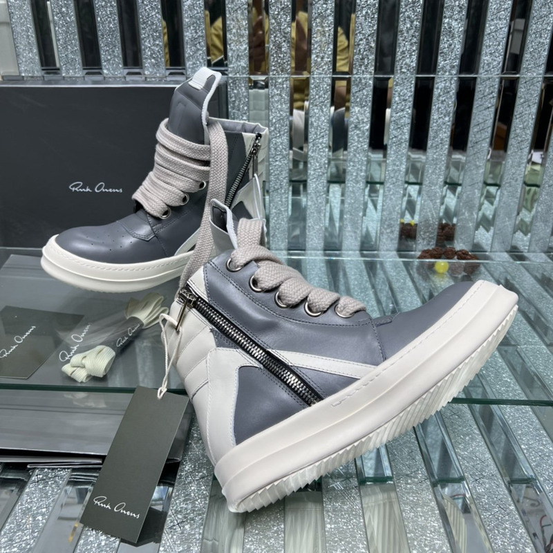 Rick Owens Strobe Geobaskets High-Top Sneakers Grey and White