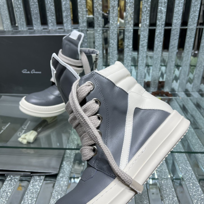 Rick Owens Strobe Geobaskets High-Top Sneakers Grey and White