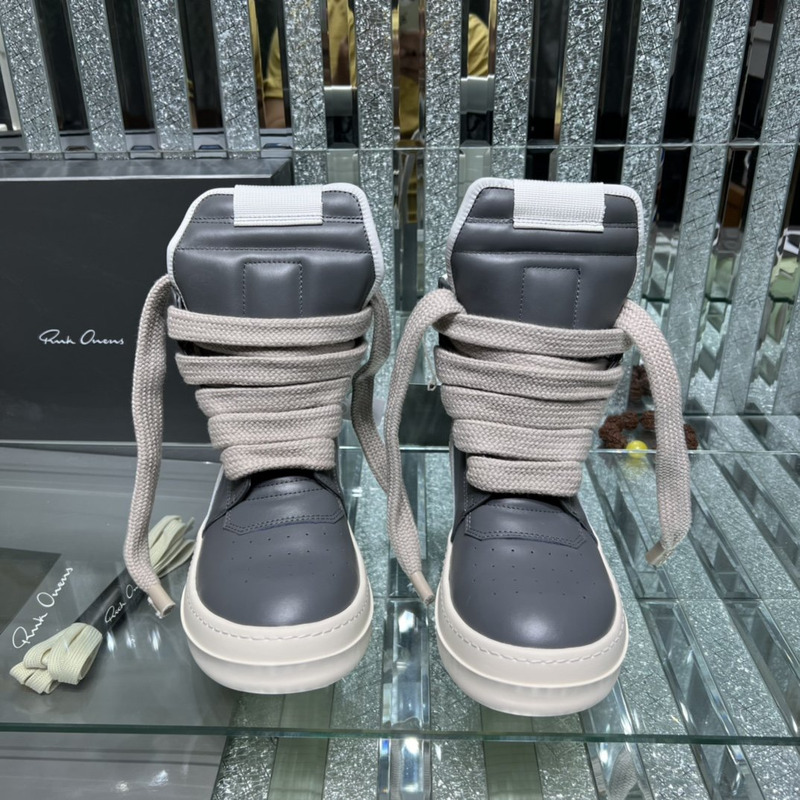 Rick Owens Strobe Geobaskets High-Top Sneakers Grey and White