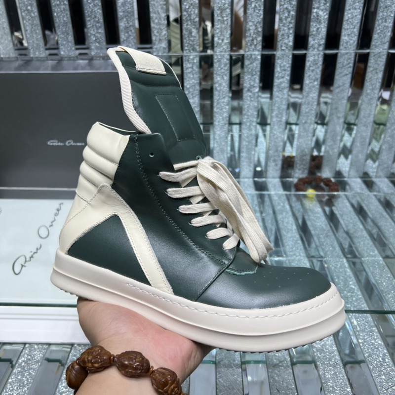 Rick Owens Strobe Geobaskets High-Top Sneakers Green and White