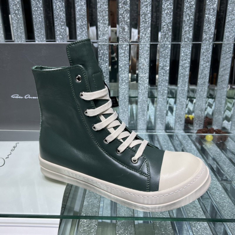 Rick Owens High Top Leather Sneakers Dark Green