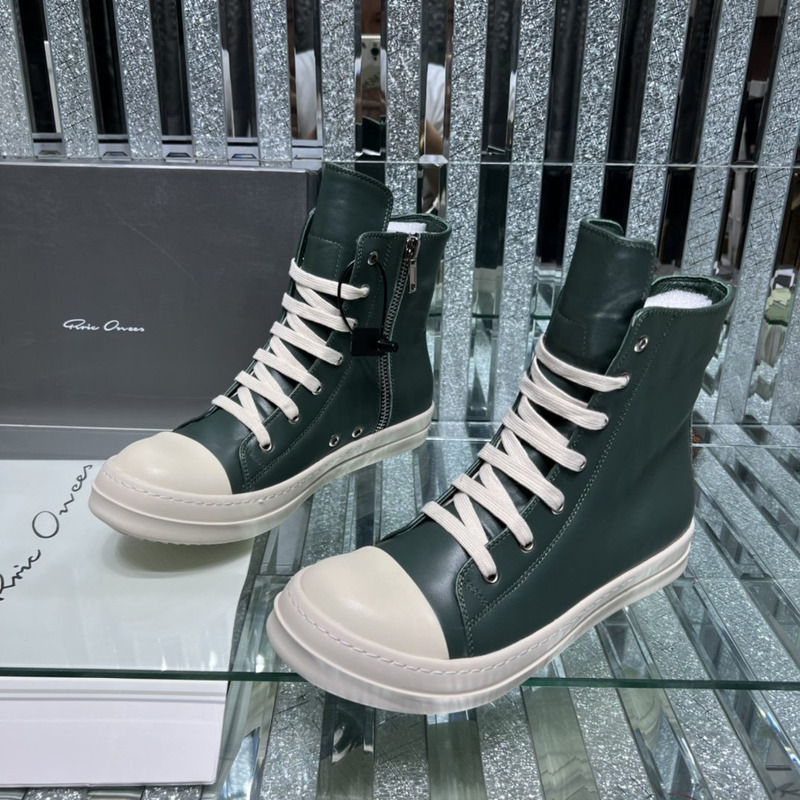 Rick Owens High Top Leather Sneakers Dark Green