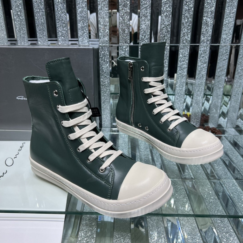 Rick Owens High Top Leather Sneakers Dark Green