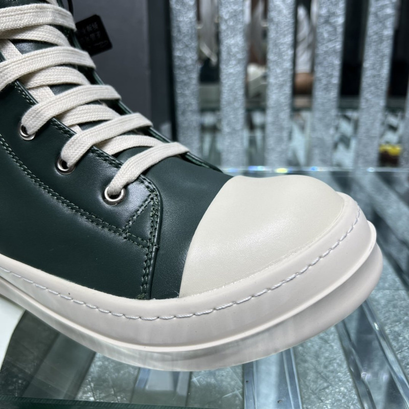 Rick Owens High Top Leather Sneakers Dark Green