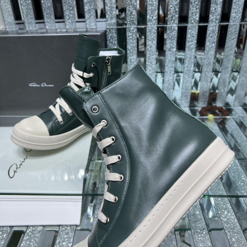 Rick Owens High Top Leather Sneakers Dark Green