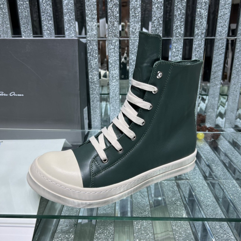 Rick Owens High Top Leather Sneakers Dark Green