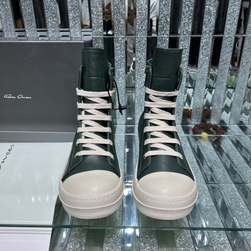 Rick Owens High Top Leather Sneakers Dark Green