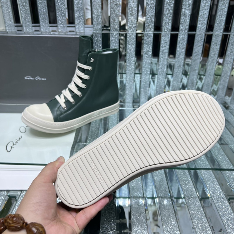 Rick Owens High Top Leather Sneakers Dark Green