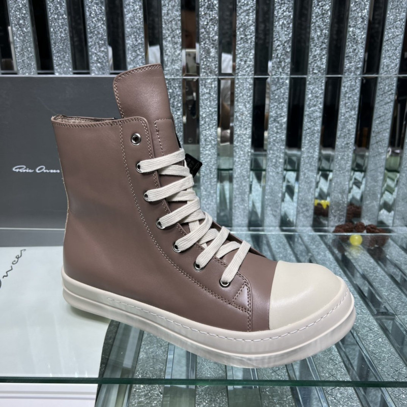 Rick Owens High Top Leather Sneakers Tan