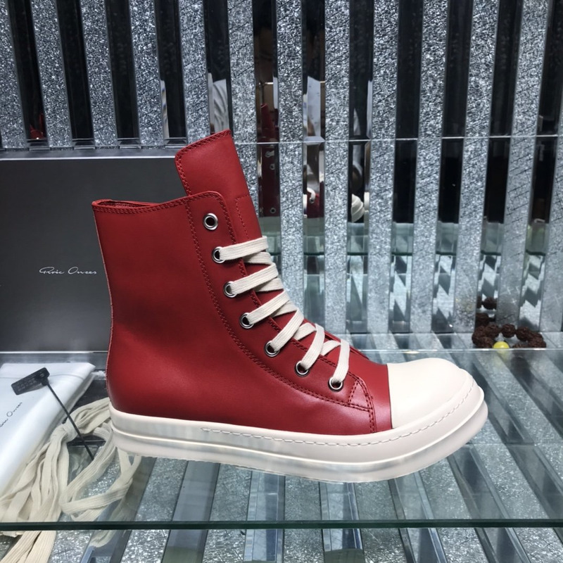 Rick Owens High Top Leather Sneakers Red