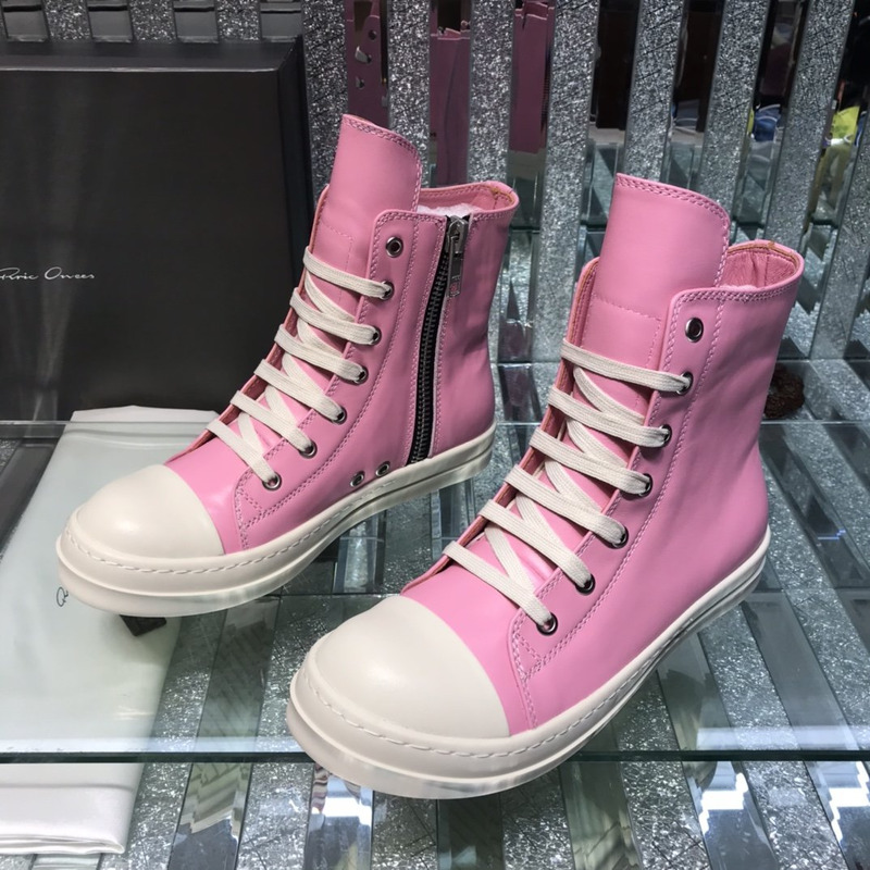 Rick Owens High Top Leather Sneakers Pink