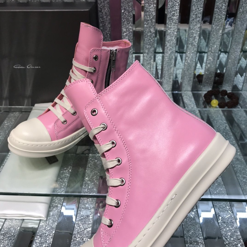 Rick Owens High Top Leather Sneakers Pink