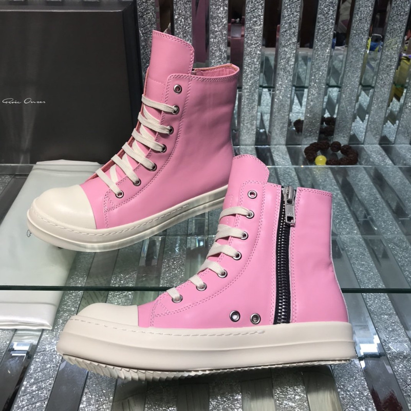 Rick Owens High Top Leather Sneakers Pink