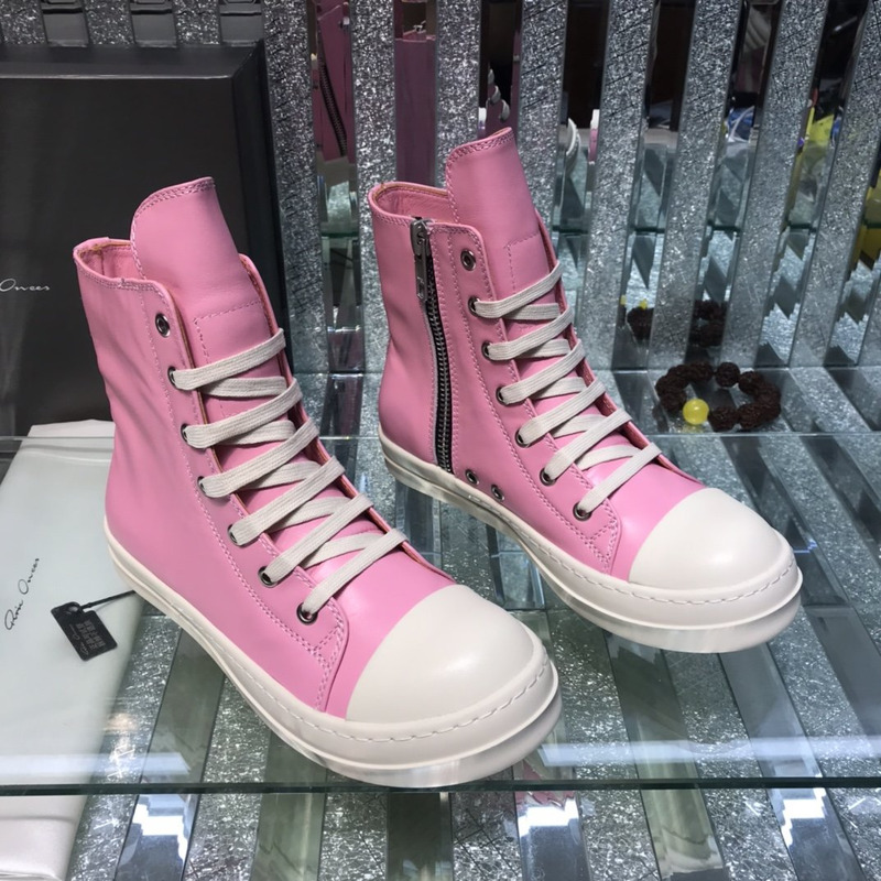 Rick Owens High Top Leather Sneakers Pink