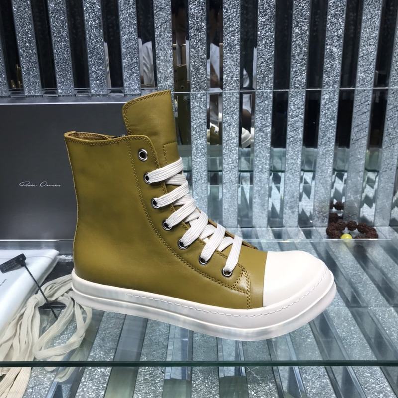 Rick Owens Darkshaw Lace-Up Leather Sneakers Brown Green