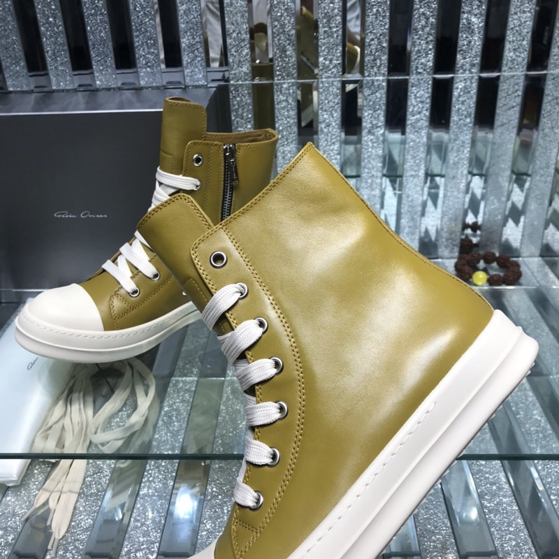 Rick Owens Darkshaw Lace-Up Leather Sneakers Brown Green