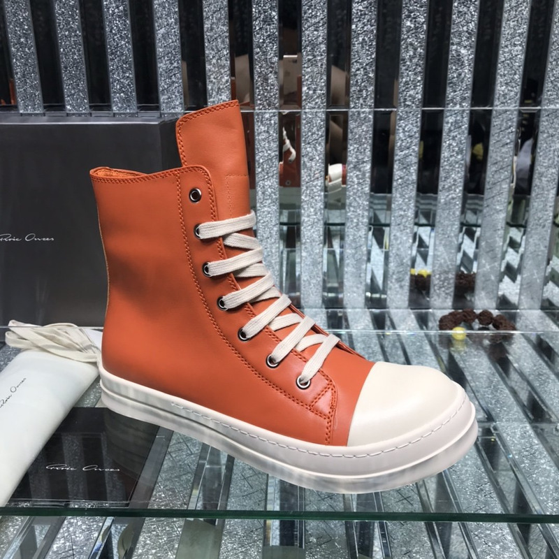 Rick Owens Darkshaw Lace-Up Leather Sneakers Orange