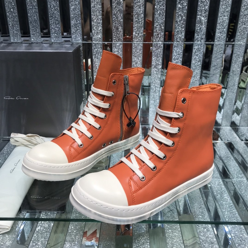 Rick Owens Darkshaw Lace-Up Leather Sneakers Orange