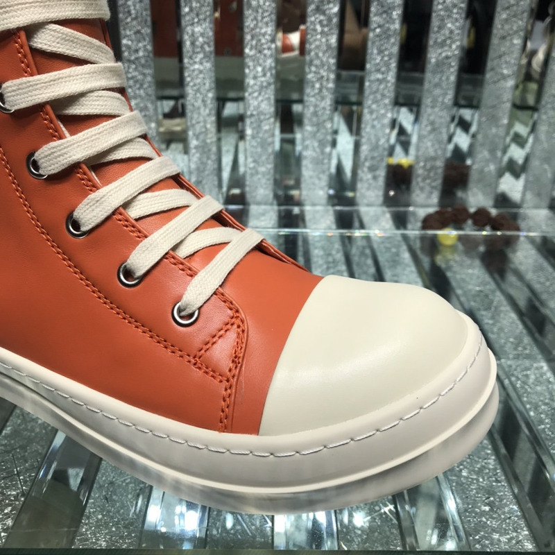 Rick Owens Darkshaw Lace-Up Leather Sneakers Orange