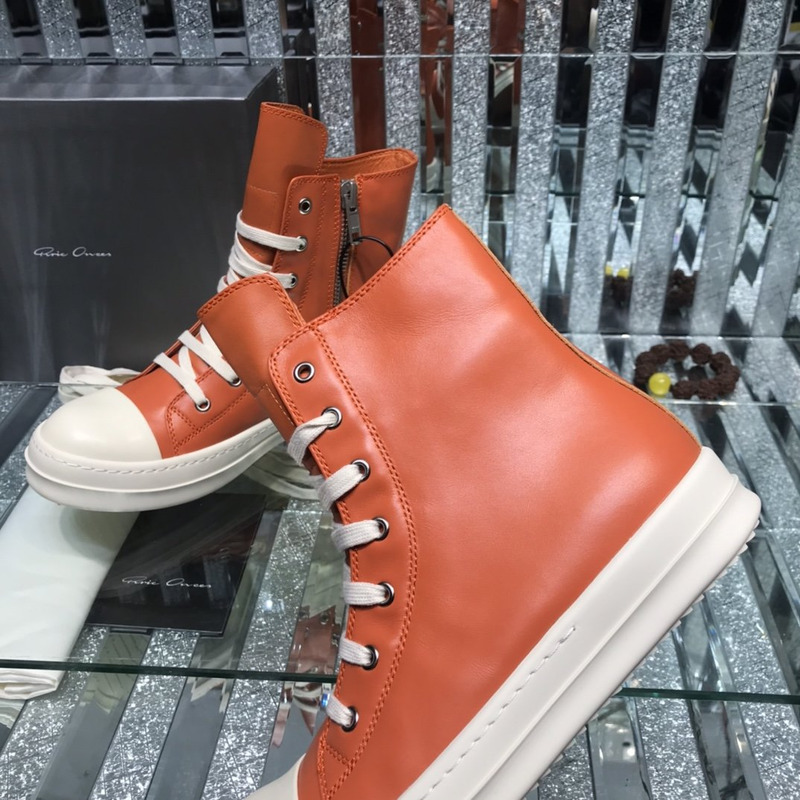 Rick Owens Darkshaw Lace-Up Leather Sneakers Orange