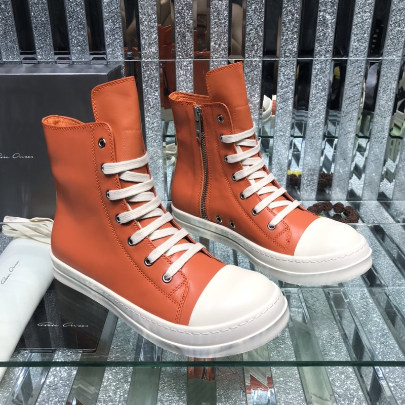 Rick Owens Darkshaw Lace-Up Leather Sneakers Orange