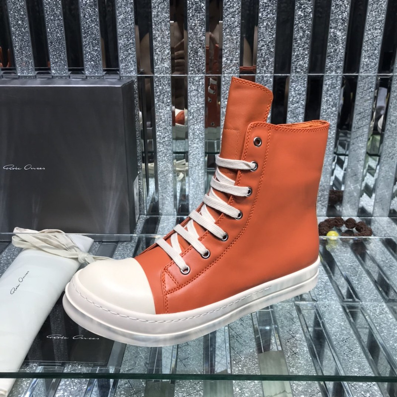 Rick Owens Darkshaw Lace-Up Leather Sneakers Orange