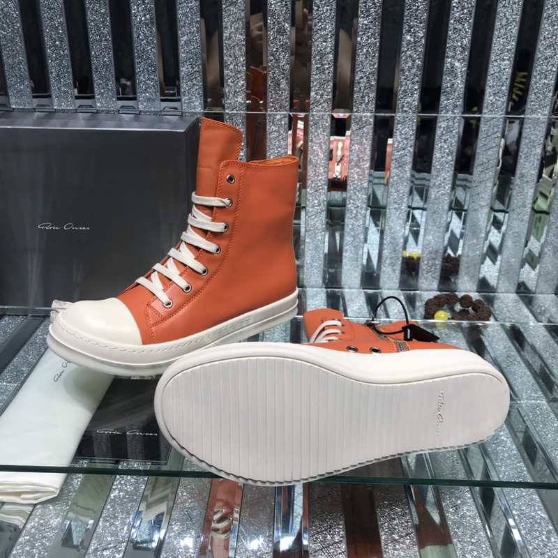 Rick Owens Darkshaw Lace-Up Leather Sneakers Orange