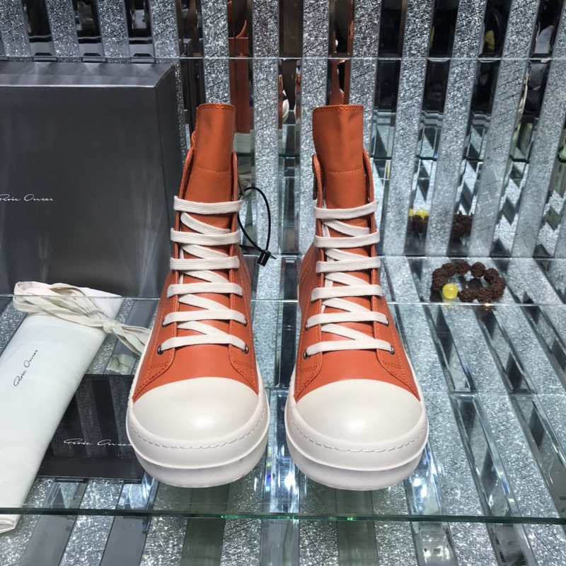 Rick Owens Darkshaw Lace-Up Leather Sneakers Orange