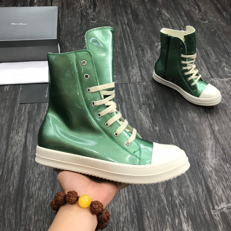 Rick Owens Darkshaw Lace-Up Leather Sneakers Green