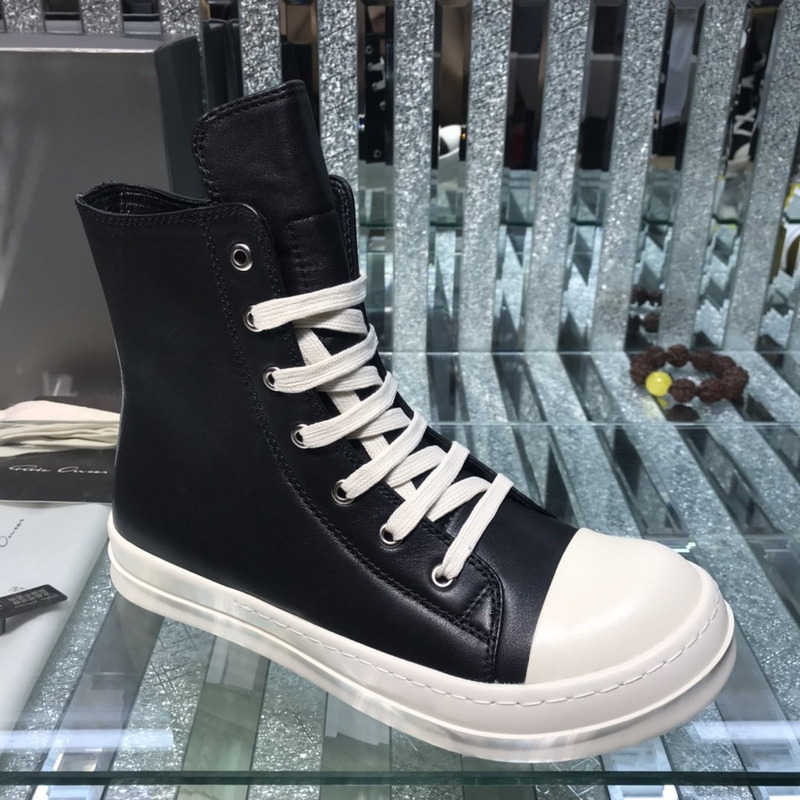 Rick Owens Darkshaw Lace-Up Leather Sneakers Black