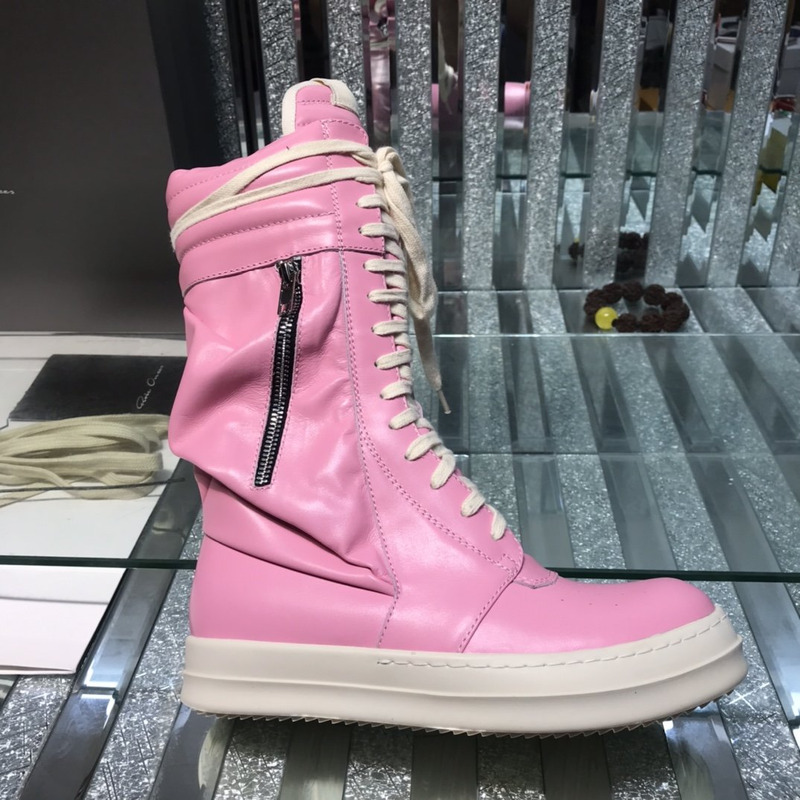 Rick Owens Cargo Basket High-Top Leather Sneakers Pink