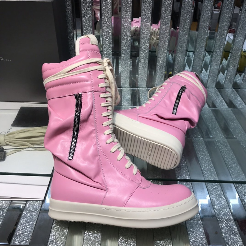 Rick Owens Cargo Basket High-Top Leather Sneakers Pink