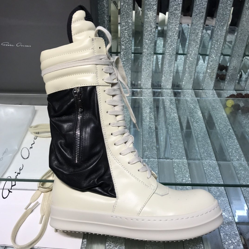 Rick Owens Cargo Basket High-Top Leather Sneakers White and Black