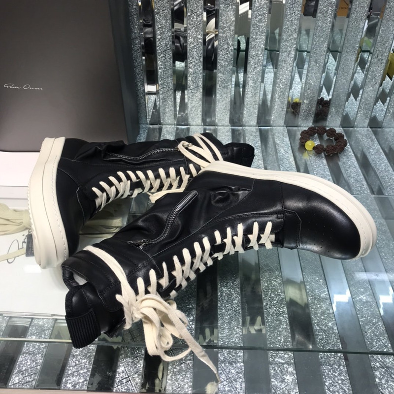 Rick Owens Cargo Basket High-Top  Leather Sneakers Black