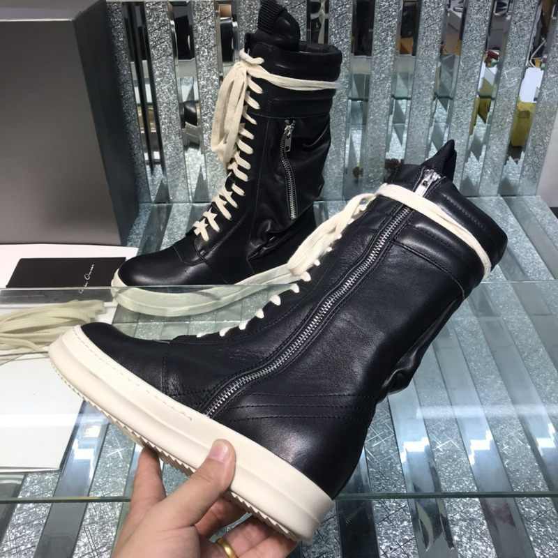 Rick Owens Cargo Basket High-Top  Leather Sneakers Black