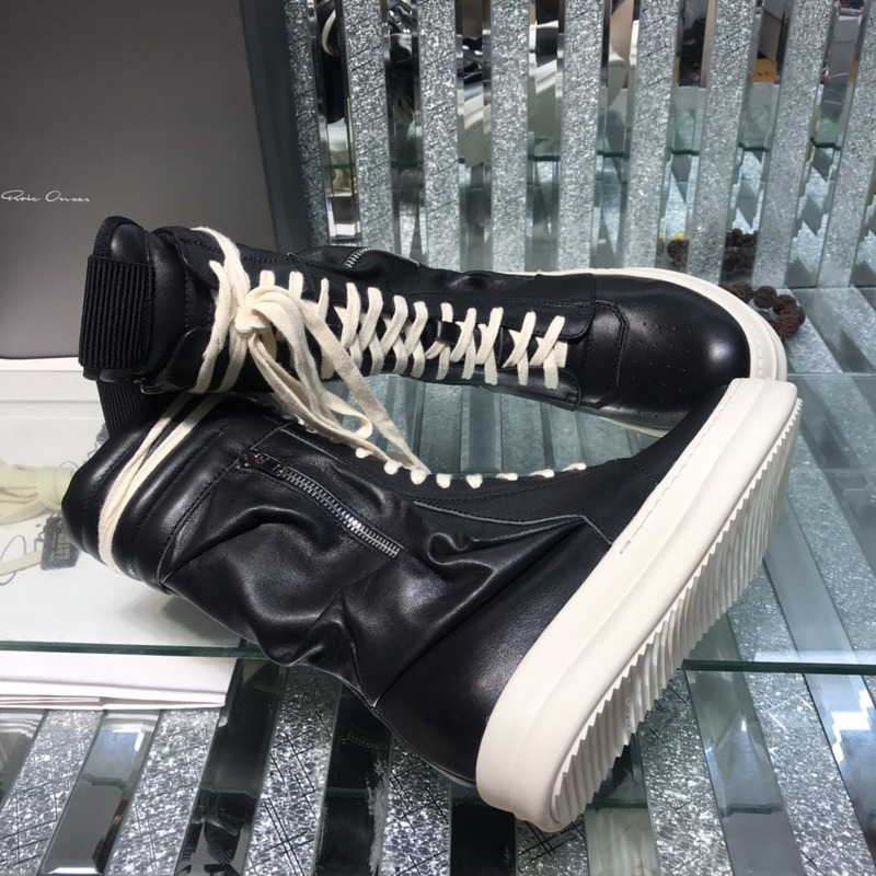 Rick Owens Cargo Basket High-Top  Leather Sneakers Black