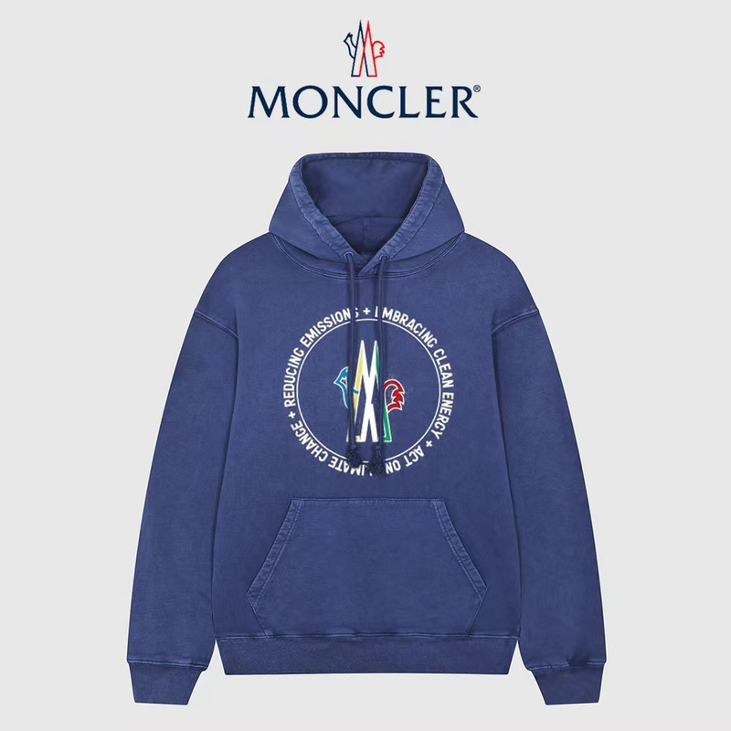 Moncler Logo Print Hoodie Blue