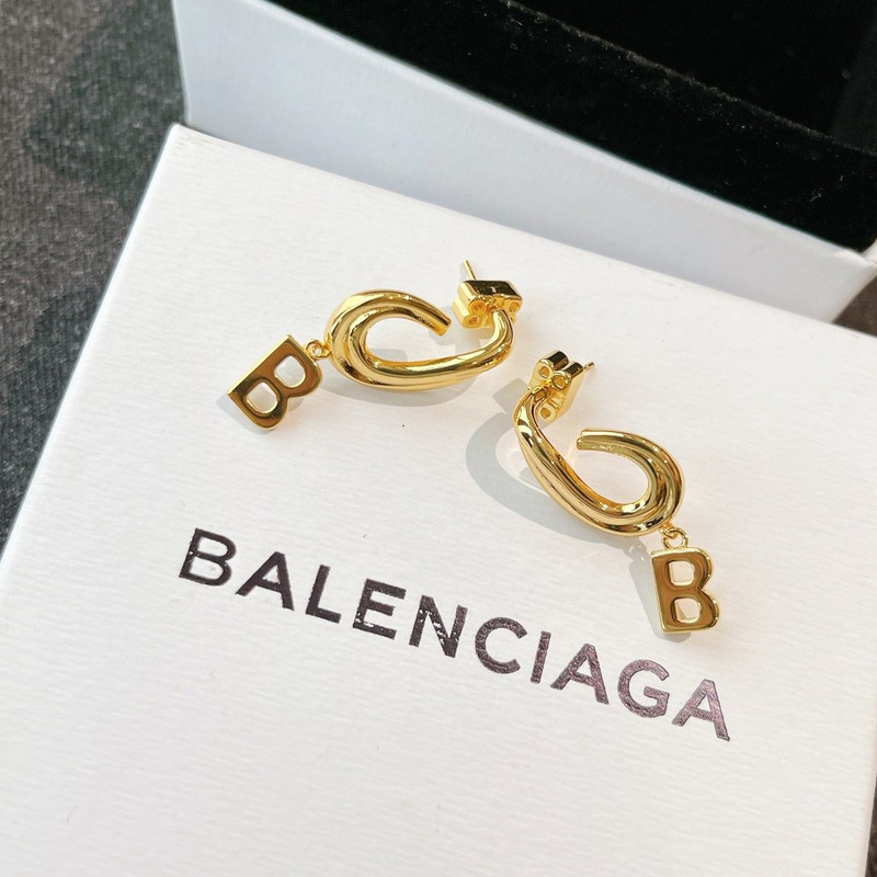 Ba*len*cia*ga plated initial b earrings gold