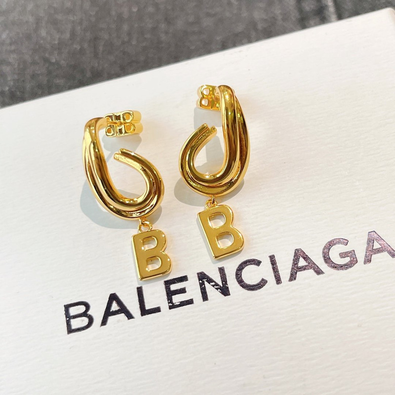 Ba*len*cia*ga plated initial b earrings gold