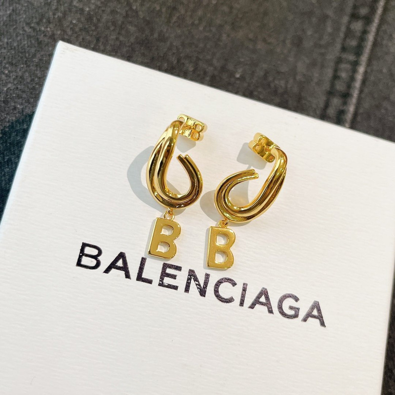 Ba*len*cia*ga plated initial b earrings gold