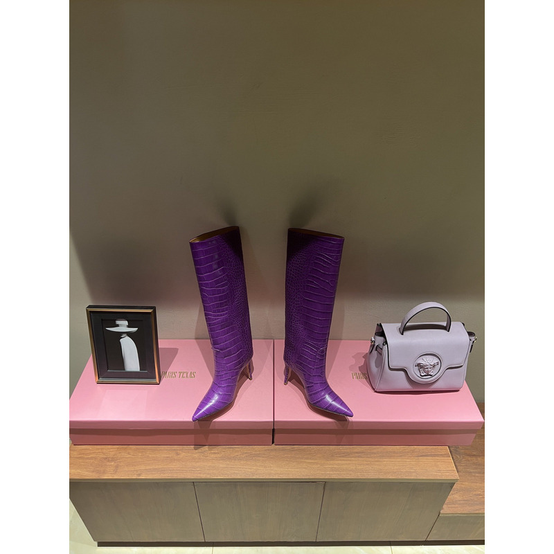 Bettina Vermillon Josephine Crocodile Embossed Knee Boots Purple