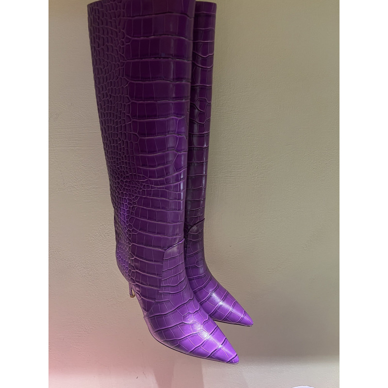 Bettina Vermillon Josephine Crocodile Embossed Knee Boots Purple