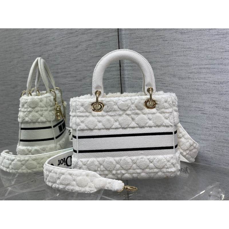 D*or medium lady d-lite bag cannage shearling latte