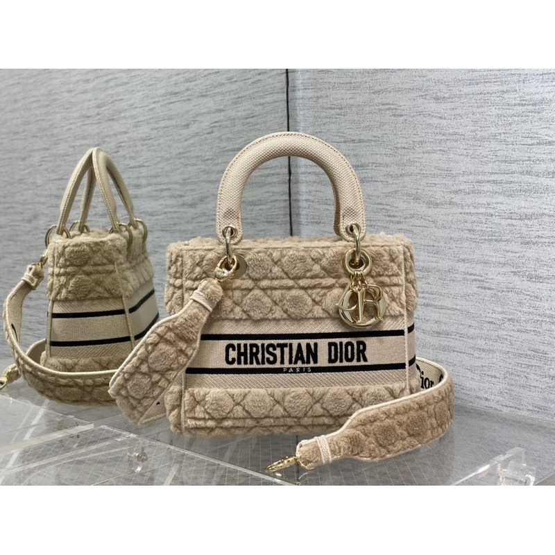 D*or medium lady d-lite bag cannage shearling beige