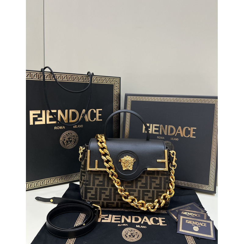 F**di x versace fendace la medusa medium handbag gold baroque print