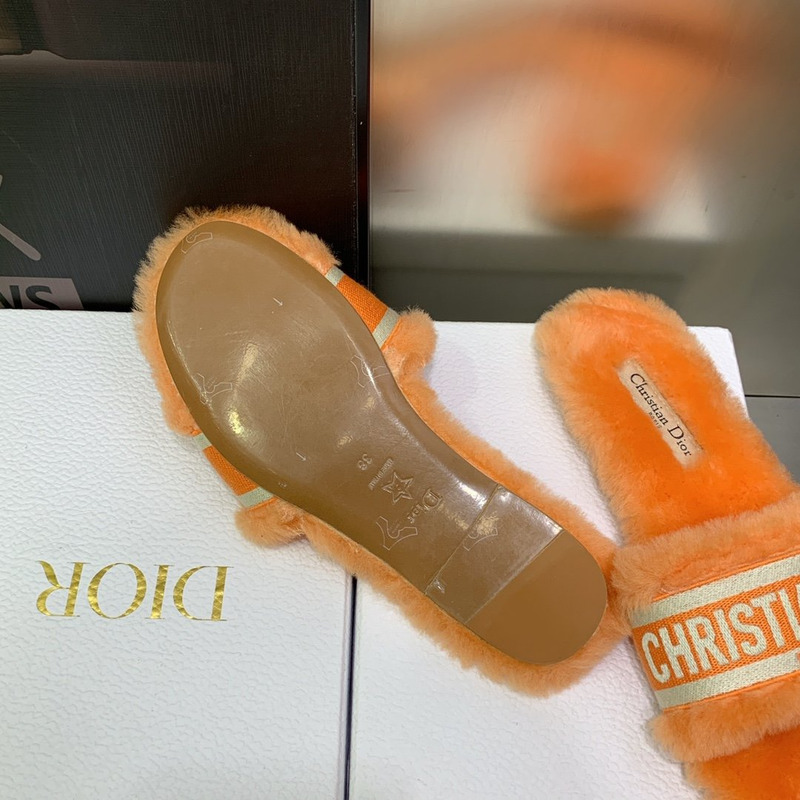 D*or chez moi slides embroidered cotton and shearling bright orange