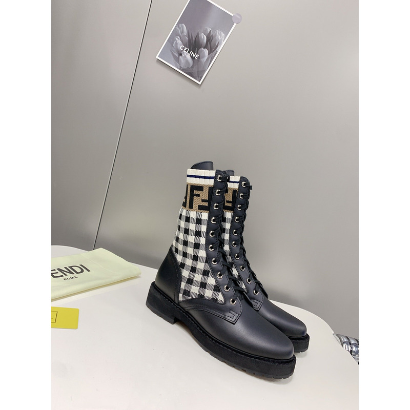 F**di gingham lace-up leather boots