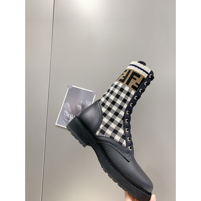 F**di gingham lace-up leather boots