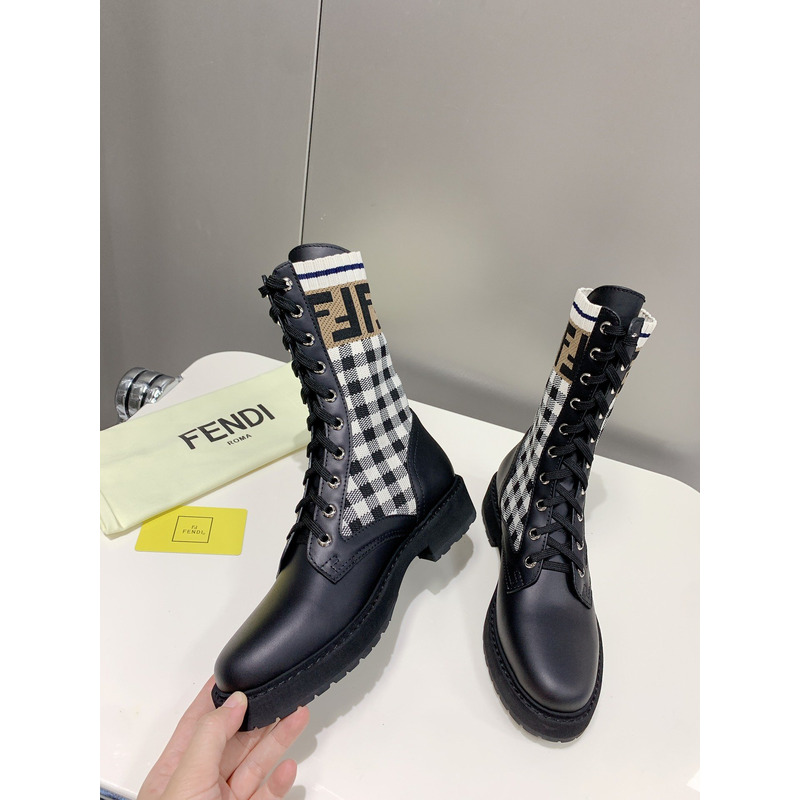 F**di gingham lace-up leather boots