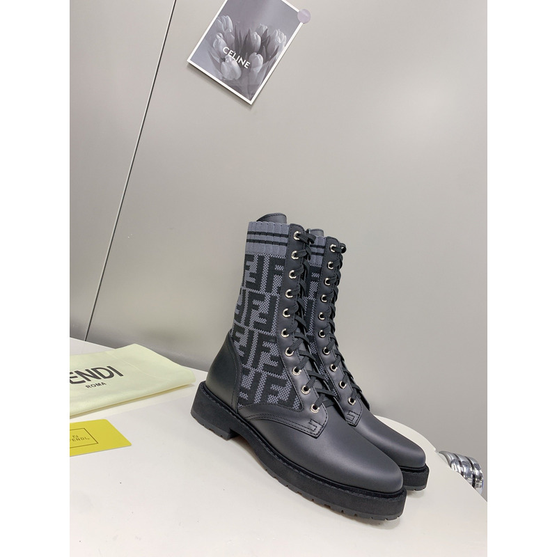 F**di black leather junior biker boots